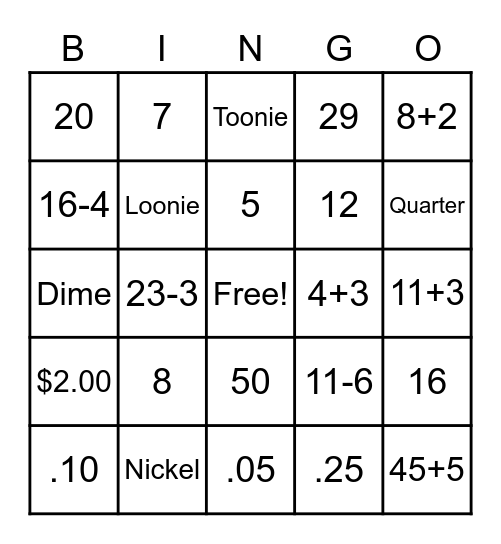 Grade 1 math review Bingo Card