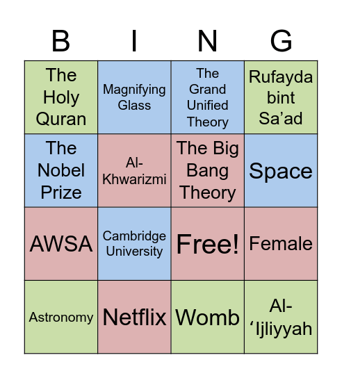 Abdus Salaam Science Fair Bingo Card