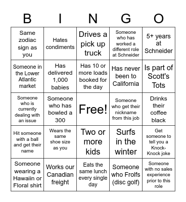 Schneider Bingo Card