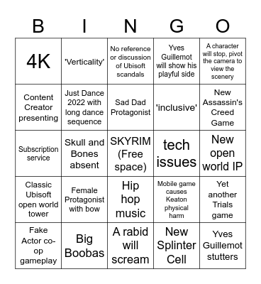 Ubisoft E3 Bingo Card