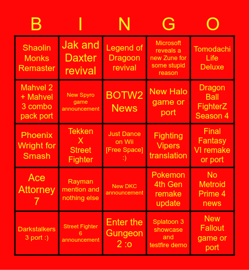 E3 Bingo Card