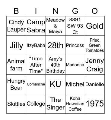 Amy's Birthday Bingo!!!! Bingo Card