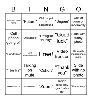Virtual Graduation Bingo! Bingo Card