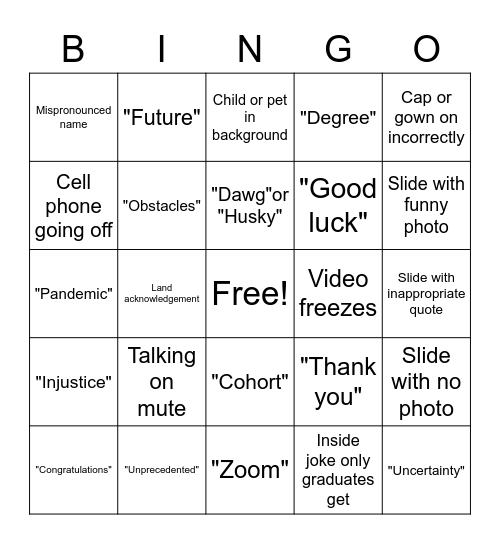 Virtual Graduation Bingo! Bingo Card