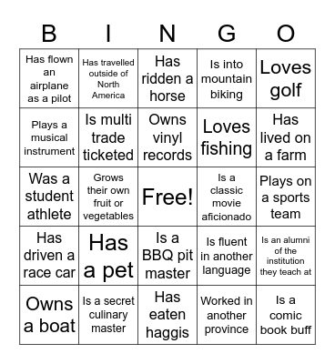 Getting to Know You Bingo Card