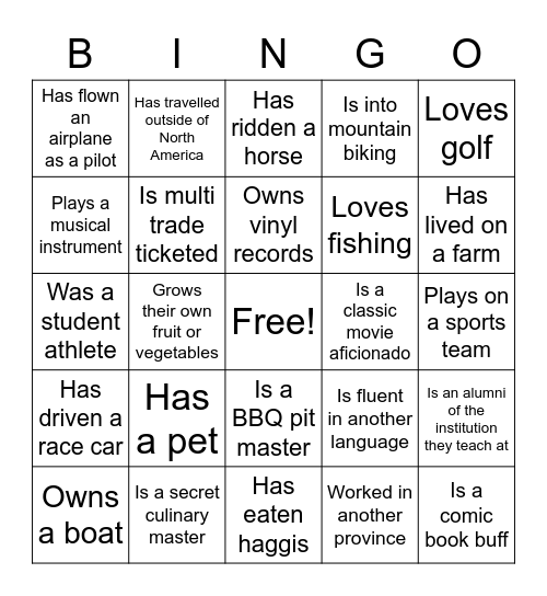 Getting to Know You Bingo Card