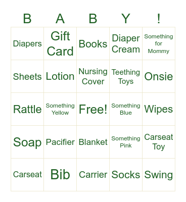 Baby Shower Bingo Card