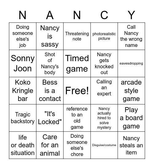 Nancy Bingo Card