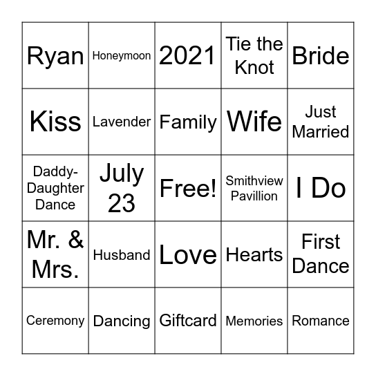 Ryan & Ariel's Bingo Bonanza!!! Bingo Card