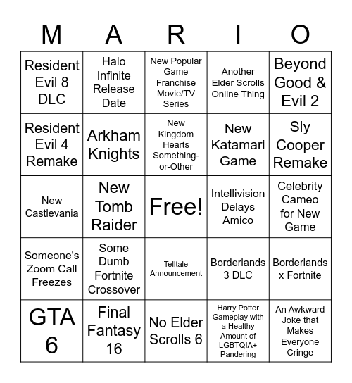 E3 Week Bingo Card