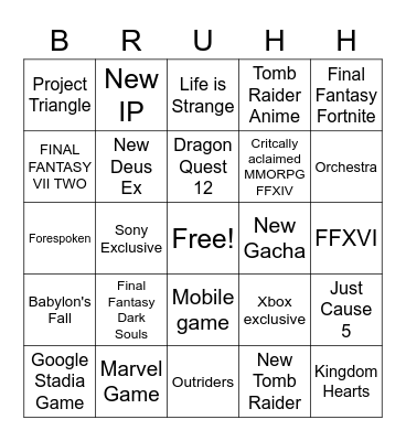 Square Enix Bingo Card