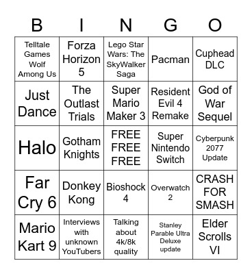 Wish List for E3 2021 Bingo Card