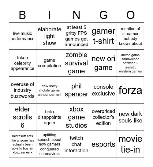 Xbox/Bethesda Bingo Card