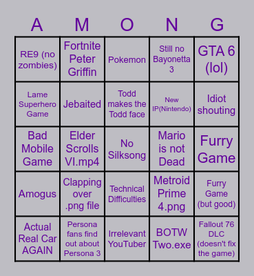 E3 2021 Amogus Sussy Dababy Bingo Card