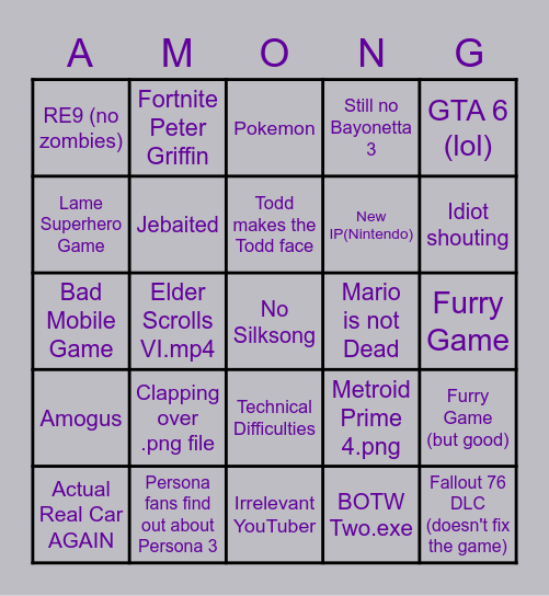 E3 2021 Amogus Sussy Dababy Bingo Card