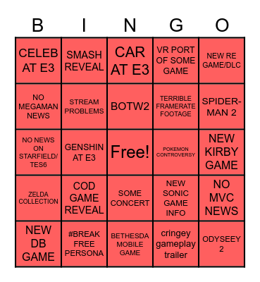 E3 2021 Bingo Card