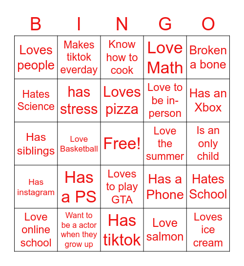 Zoom Party Bingo Card