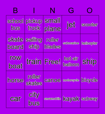 Transportation Bingo Card