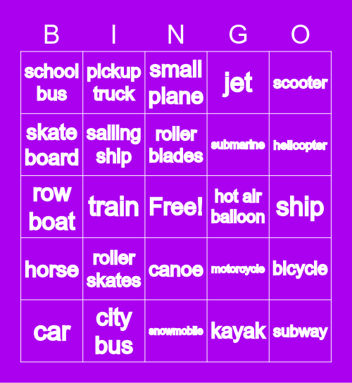 Transportation Bingo Card