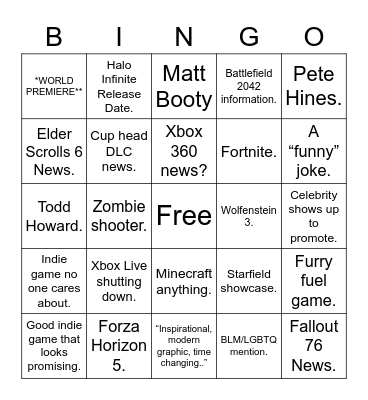 Xbox/Bethesda Bingo Card