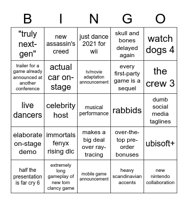 Ubisoft Bingo Card