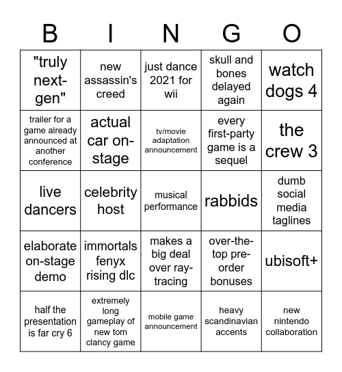 Ubisoft Bingo Card