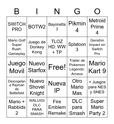 Predicciones CERS Nintendo E3 Bingo Card