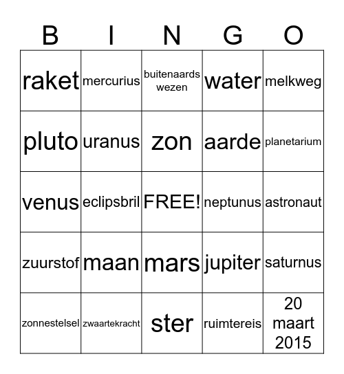 Sterren en Planeten bingo Card