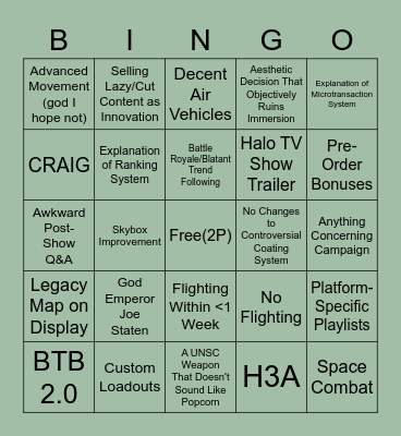 HALO INFINITE ETHRIZZLE 2021 Bingo Card