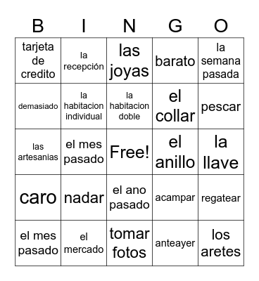 SPANISH BINGO Card