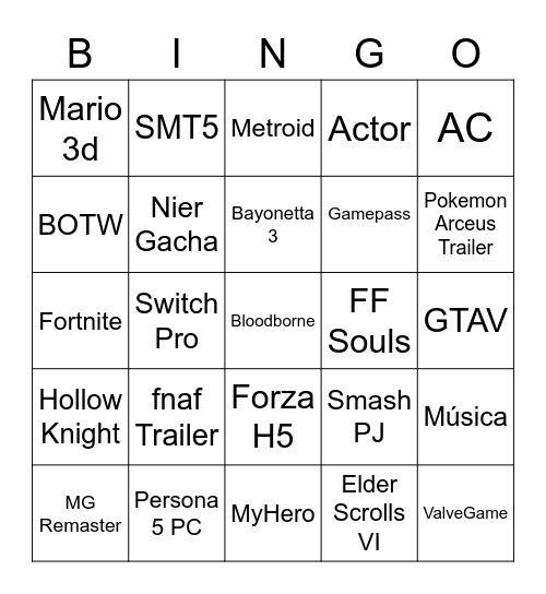 E3 Bingo! Bingo Card