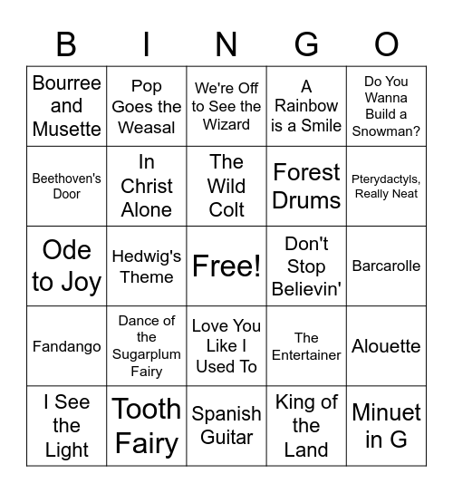 PIANO RECITAL Bingo Card