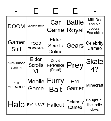 Xbox & Bethesda Bingo Card