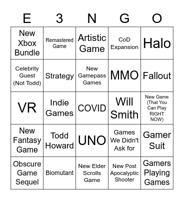 XBox/Bethesda Card Bingo Card