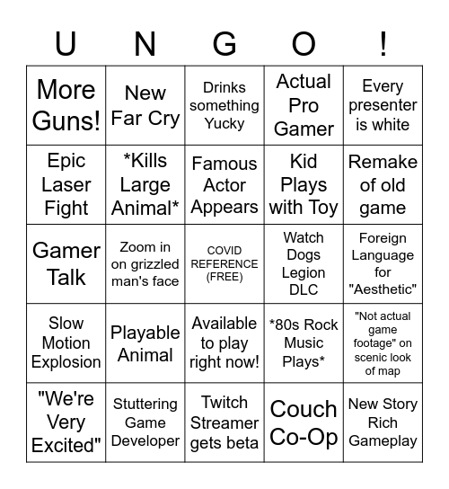 Ubisoft Bingo Card