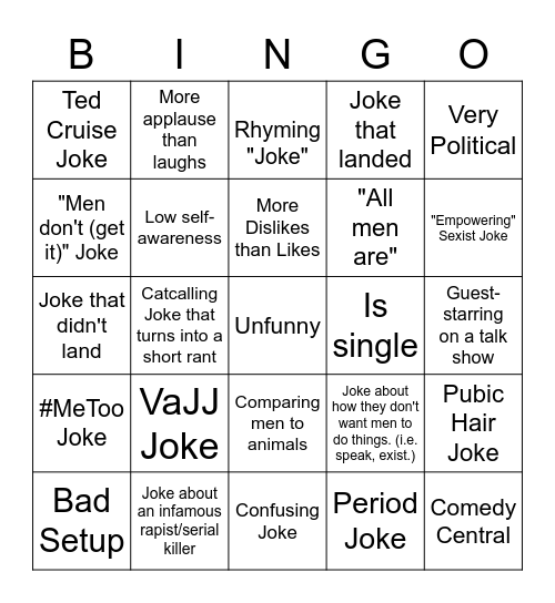 Feminist "Comedy" Bingo Card