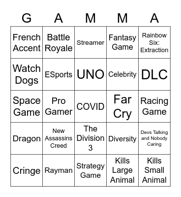 Ubisoft Bingo Card