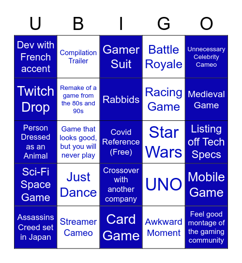 Ubisoft Bingo Card