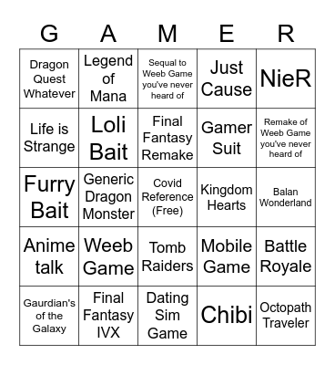 Square Enix Bingo Card