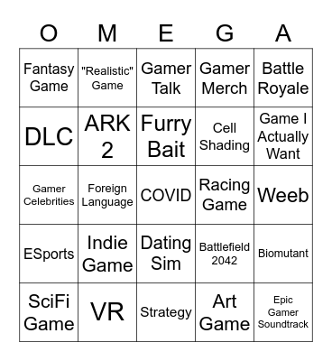 PC Gaming Bingo Card