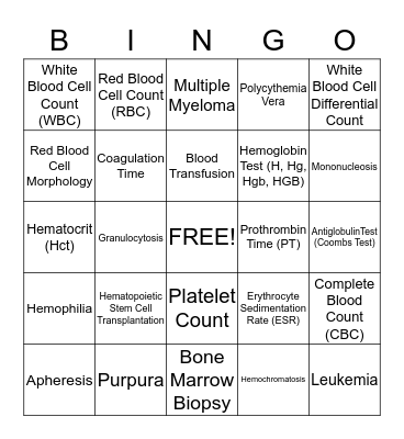 Chapter 13: Blood System Bingo Card
