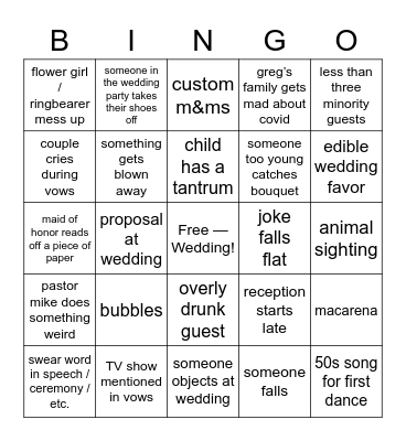 Alyssa's Wedding Bingo Card