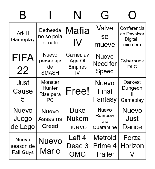 E3 Moteros CR Bingo Card