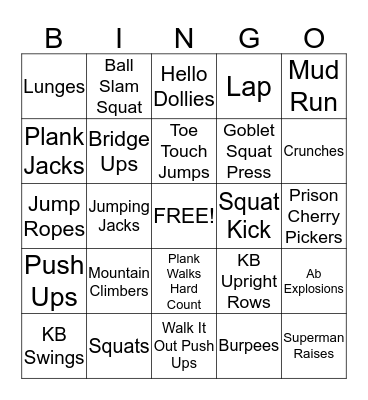 SWEATS Fitness Bingo Card