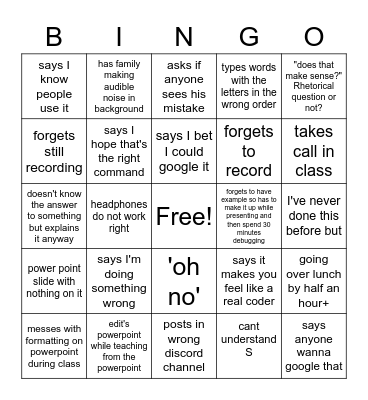 tiggers class Bingo Card