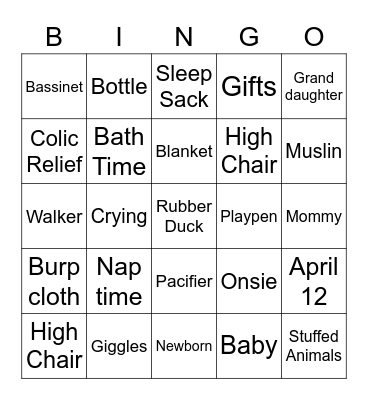 Leah's Welcome Baby Bingo Card