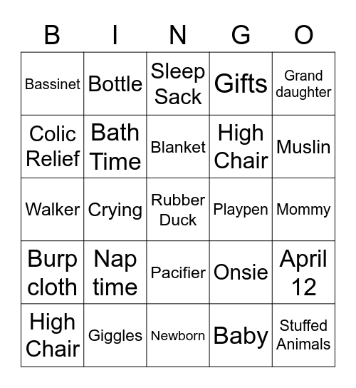 Leah's Welcome Baby Bingo Card