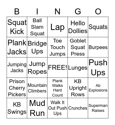 SWEATS Fitness Bingo Card