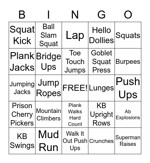 SWEATS Fitness Bingo Card