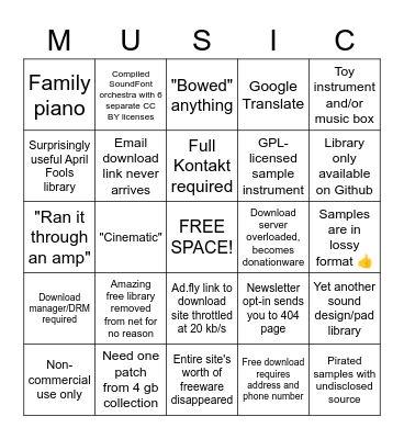 Free virtual instrument bingo Card